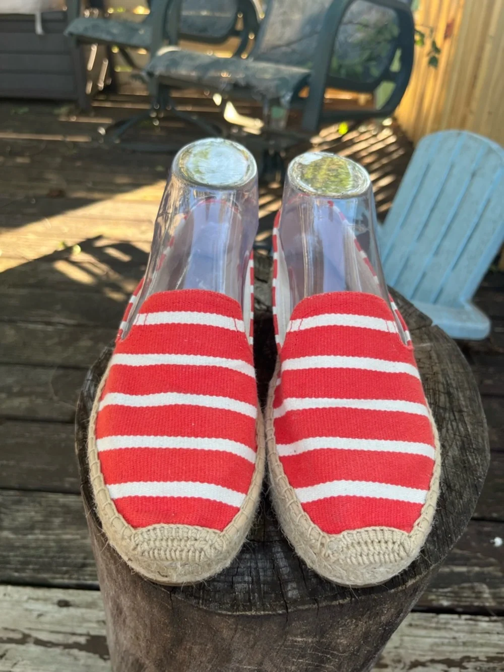 Soludos Womens Platform Smoking Slipper Coral Red White Striped Espadrilles 8